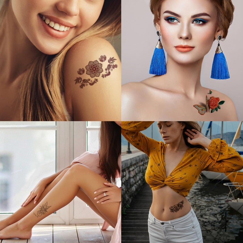 Zomme 82 Sheets Flowers Temporary Tattoos Stickers, Roses, Butterflies and Multi-Colored Mixed Style Body Art Temporary Tattoos for Women, Girls or Kids - Image 5